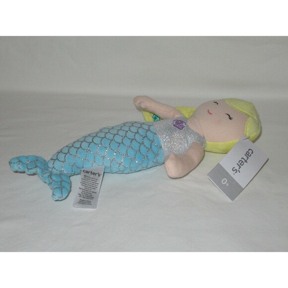 NWT Carters Plush Toy Stuffed Doll Mermaid Blonde 10" Fish Tail Glitter Scales - Picture 4 of 8